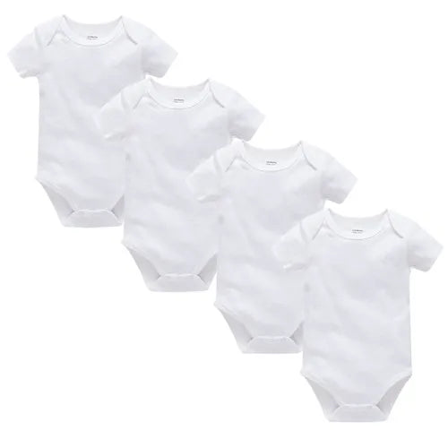 3PCS 5PCS Baby Boys Girls Clothes Solid White Short Sleeve Cotton