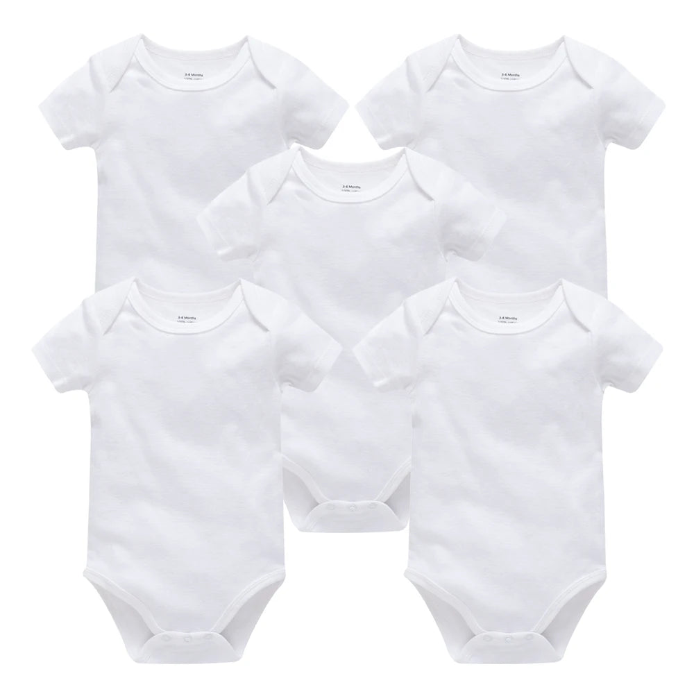 3PCS 5PCS Baby Boys Girls Clothes Solid White Short Sleeve Cotton