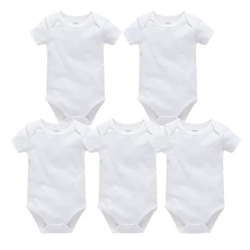 3PCS 5PCS Baby Boys Girls Clothes Solid White Short Sleeve Cotton