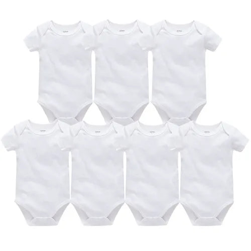 3PCS 5PCS Baby Boys Girls Clothes Solid White Short Sleeve Cotton