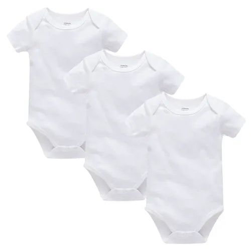 3PCS 5PCS Baby Boys Girls Clothes Solid White Short Sleeve Cotton