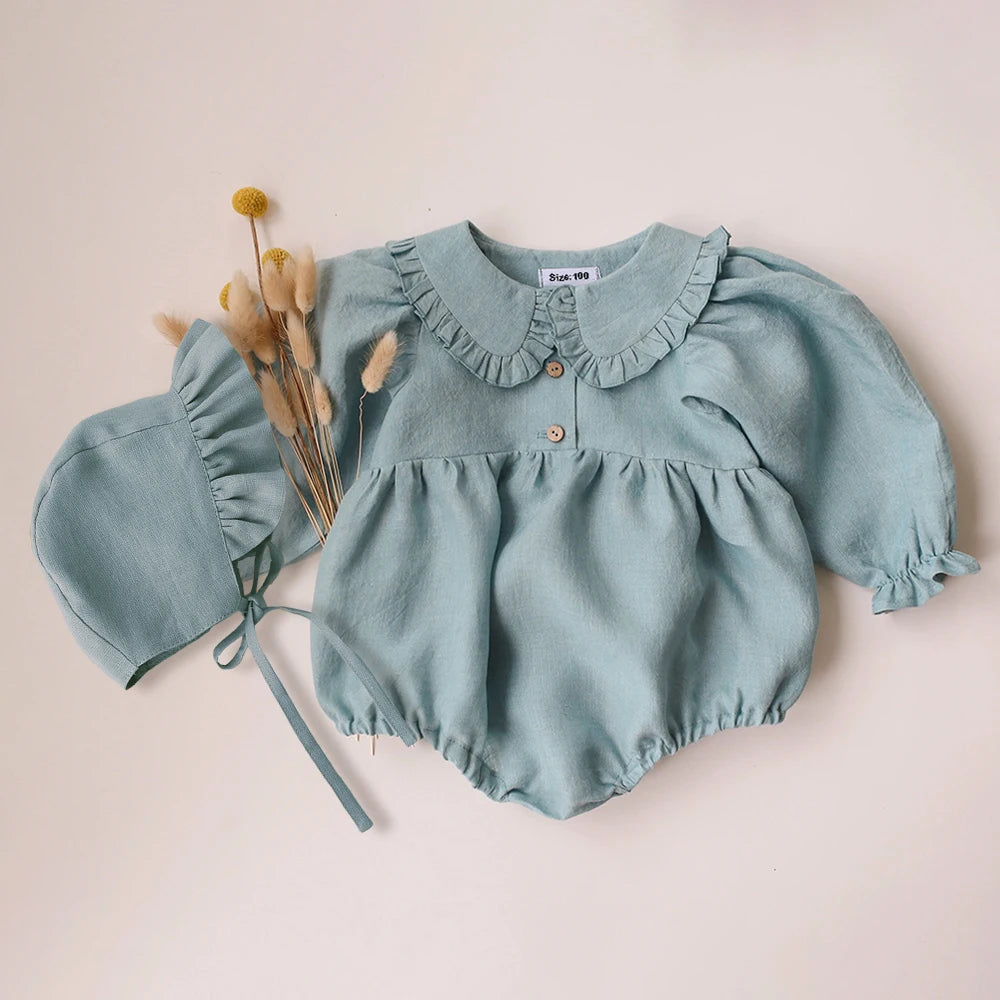 2PCS Summer Baby Girls Clothes 0-2 Y Linen Cotton Baby Girls Rompers Short Sleeve Newborn