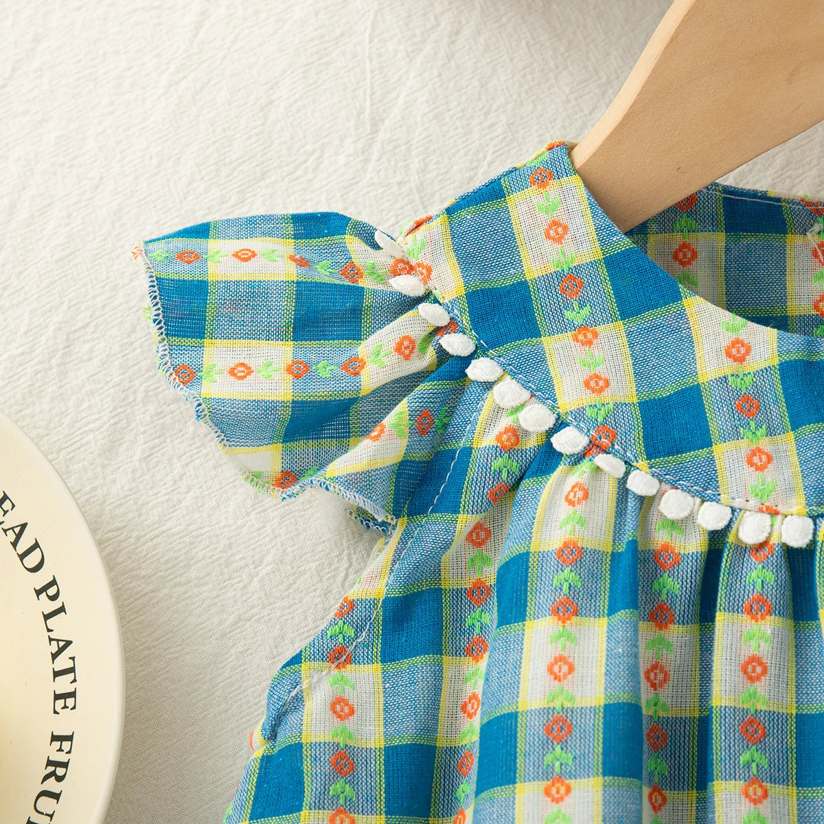 Baby Girl Dress Summer Blue Checkered Flower Cotton Girl Dress Cute Girl Princess Dress Baby Clothes Girl