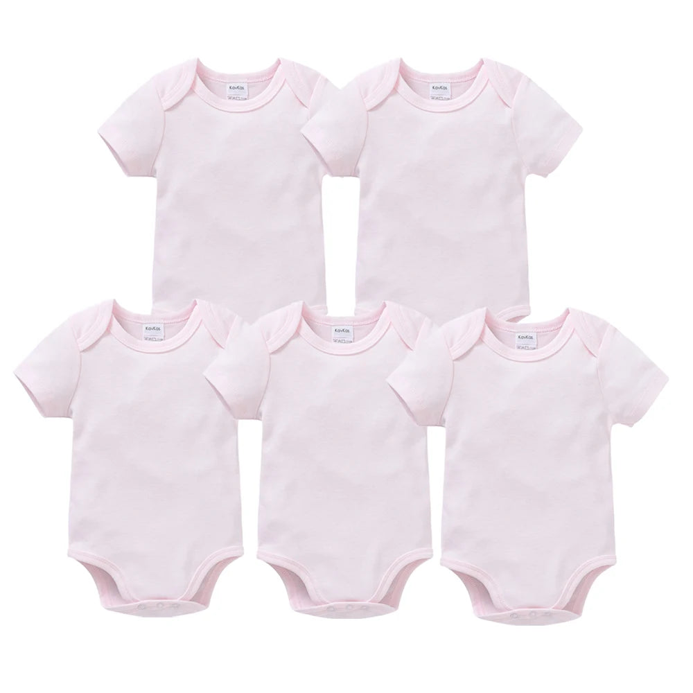 3PCS 5PCS Baby Boys Girls Clothes Solid White Short Sleeve Cotton