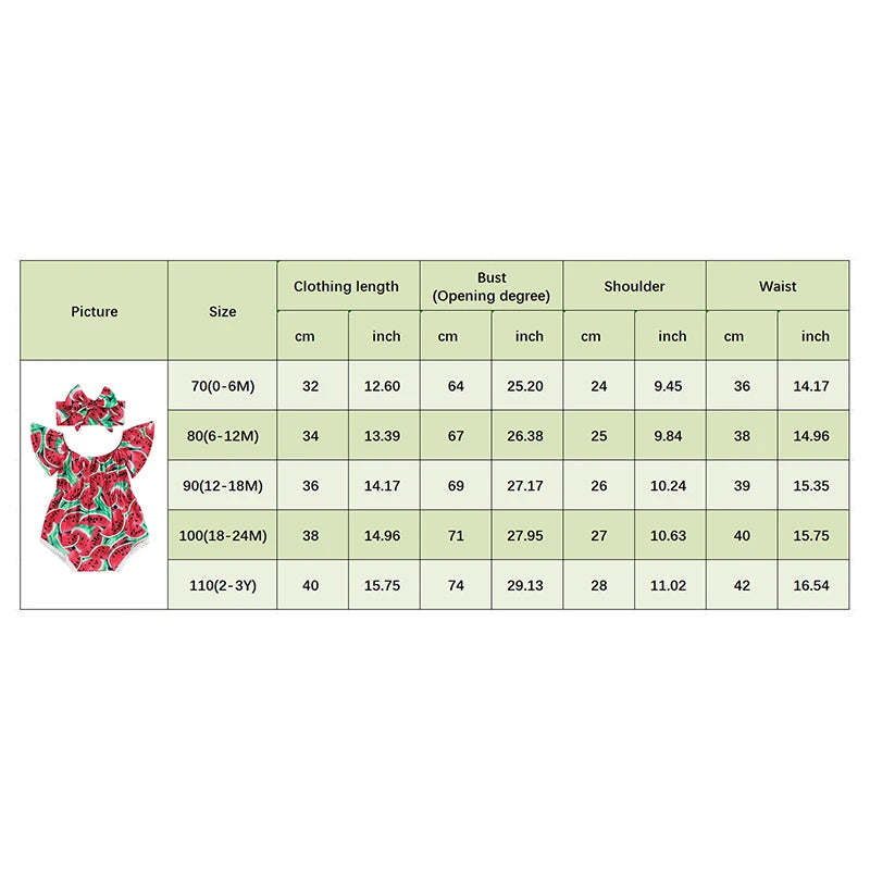 Newborn Girl Bodysuit Hairband Set Short Sleeve Watermelon Print Playsuits For Baby Girls Summer One_piece Rompers