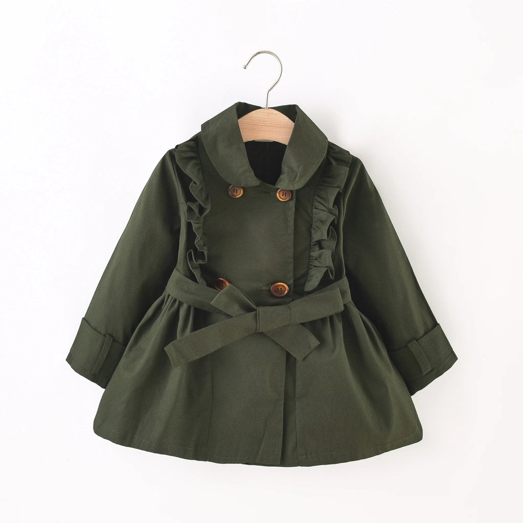 Baby Girl'S Trench Coat Spring and Autumn Girls' Solid Color Cotton Long Sleeved Trench Coat, Cute Girls' British Style Jacket