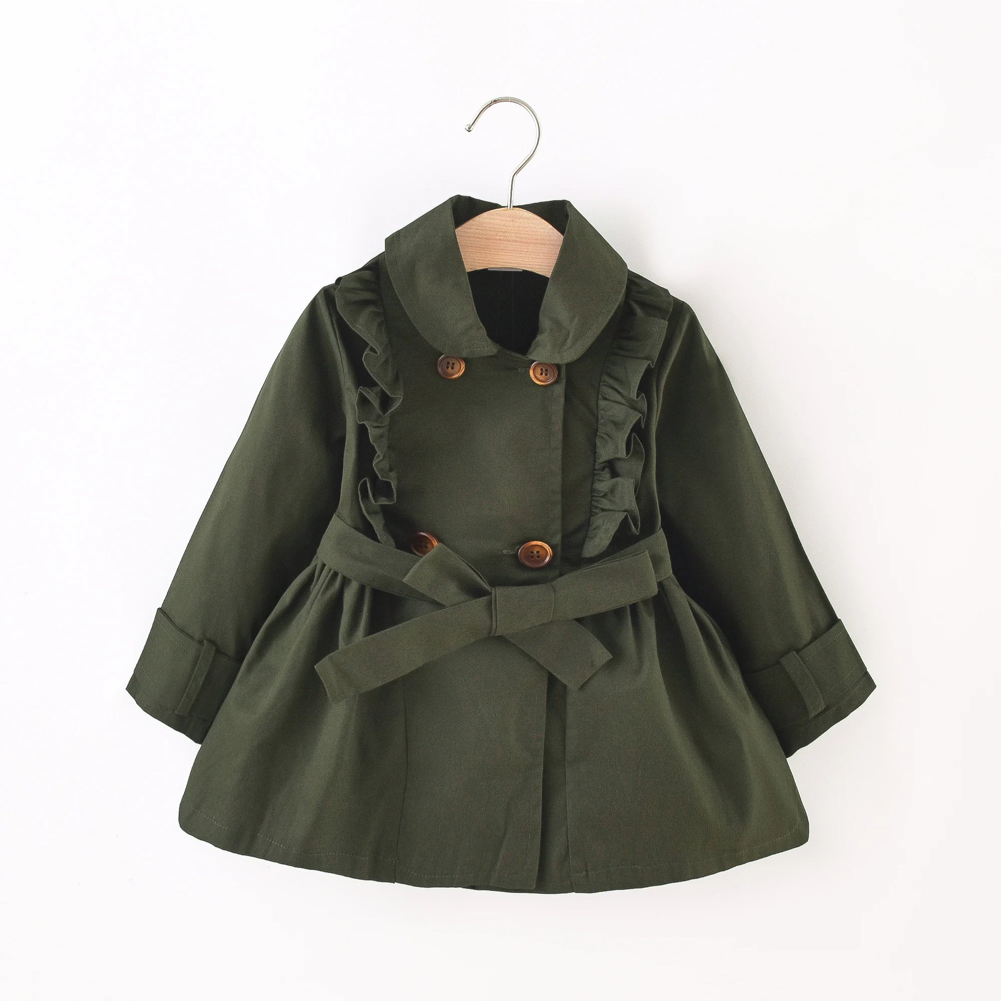 Baby Girl'S Trench Coat Spring and Autumn Girls' Solid Color Cotton Long Sleeved Trench Coat, Cute Girls' British Style Jacket