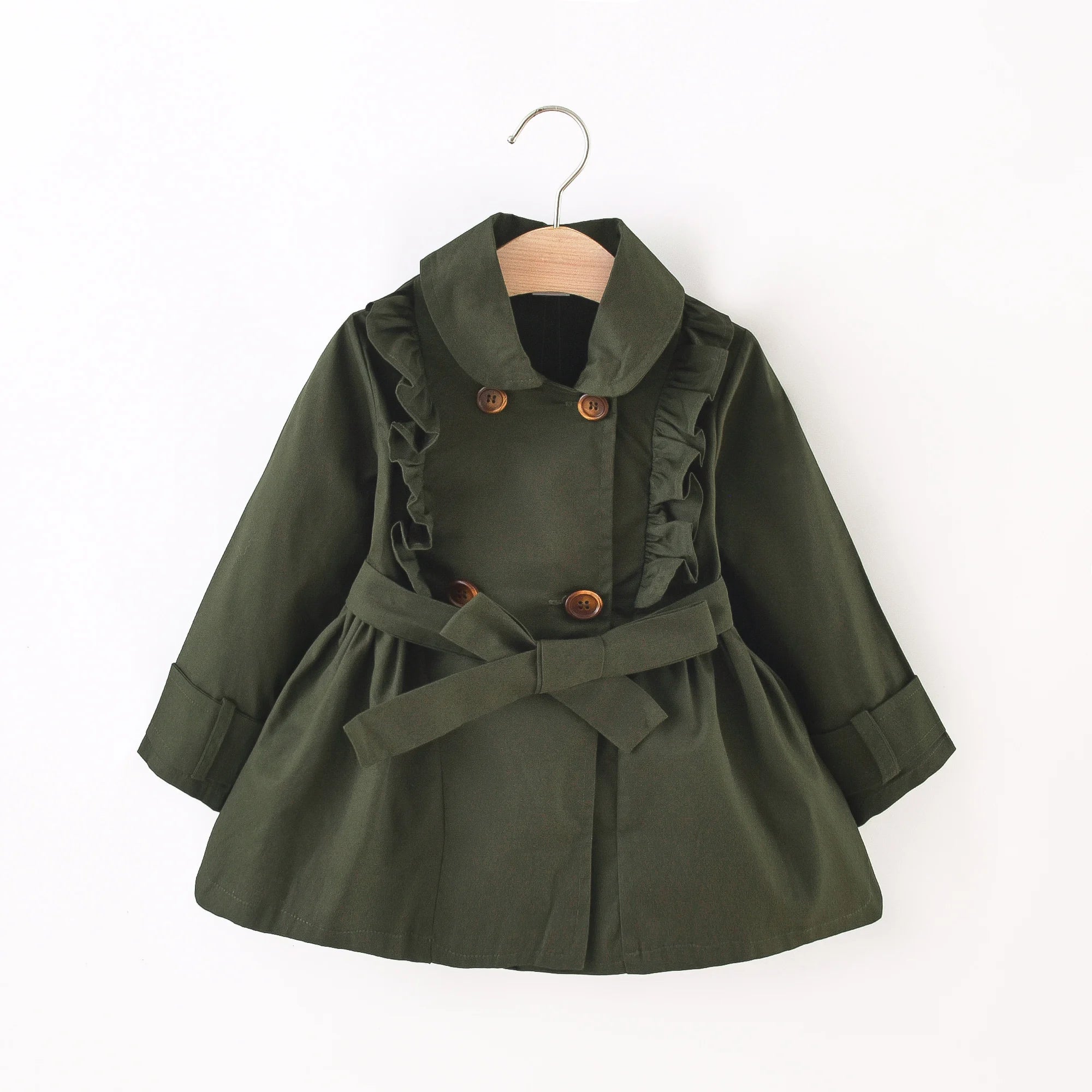 Baby Girl'S Trench Coat Spring and Autumn Girls' Solid Color Cotton Long Sleeved Trench Coat, Cute Girls' British Style Jacket
