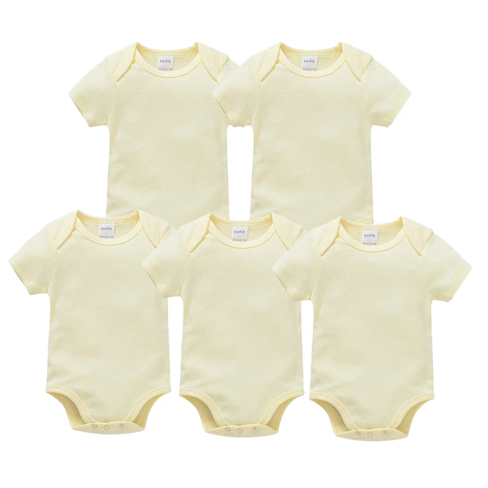 3PCS 5PCS Baby Boys Girls Clothes Solid White Short Sleeve Cotton