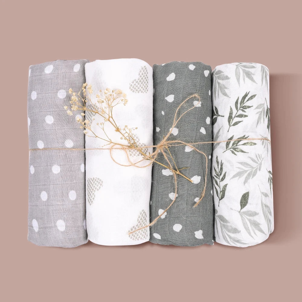 4PCS/Set Baby Muslin Swaddle Blanket Soft Bath Towel For Newborn Bamboo Cotton Infant Sleep Sack Wrap 120*110cm