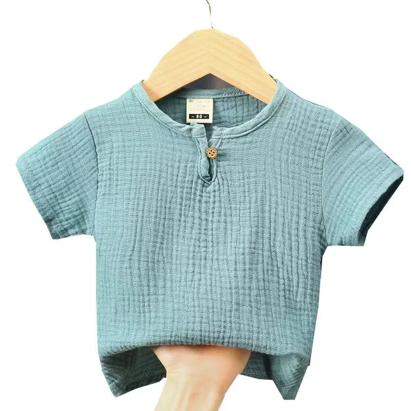 Baby Girls Boys  T Shirts Linen Cotton Boys Tops Children T-shirt