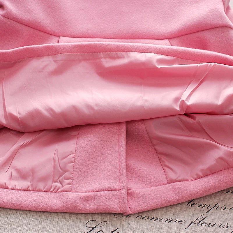 Spring and Autumn Dress Girl Baby Pink Sweet Warm Flip Collar Button Long Sleeved Woolen Coat Korean Edition Coat