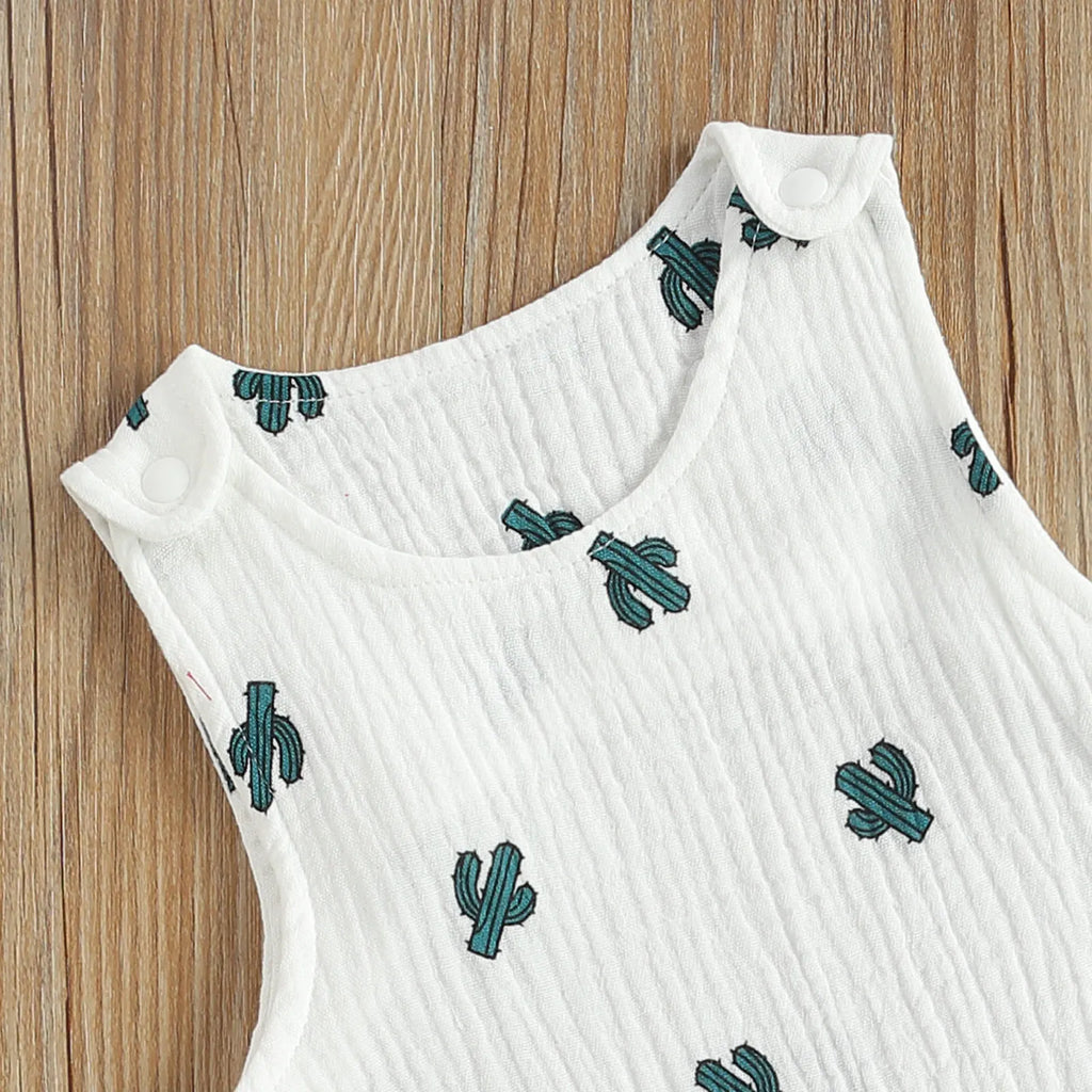 Summer Baby Boys Girls Sleeveless Romper Linen Fabric Cactus Print Playsuits Cotton Muslin Jumpsuits Children Overalls Clothing