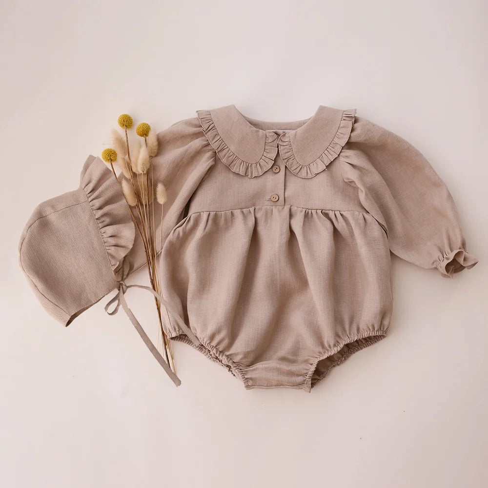 2PCS Summer Baby Girls Clothes 0-2 Y Linen Cotton Baby Girls Rompers Short Sleeve Newborn