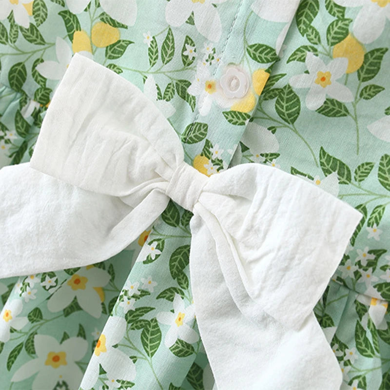 Baby Girl Dress Summer Cotton Bow Print Short Sleeves Baby Dresses Sweet Casual Beach Baby Girl Clothing