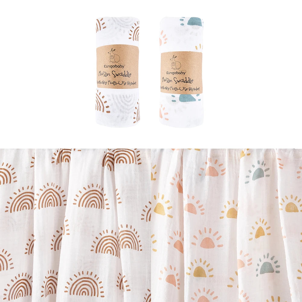 2pcs Set 100% Cotton Baby Muslin Swaddle Blanket Newborn Bath Towel Infant Wrap