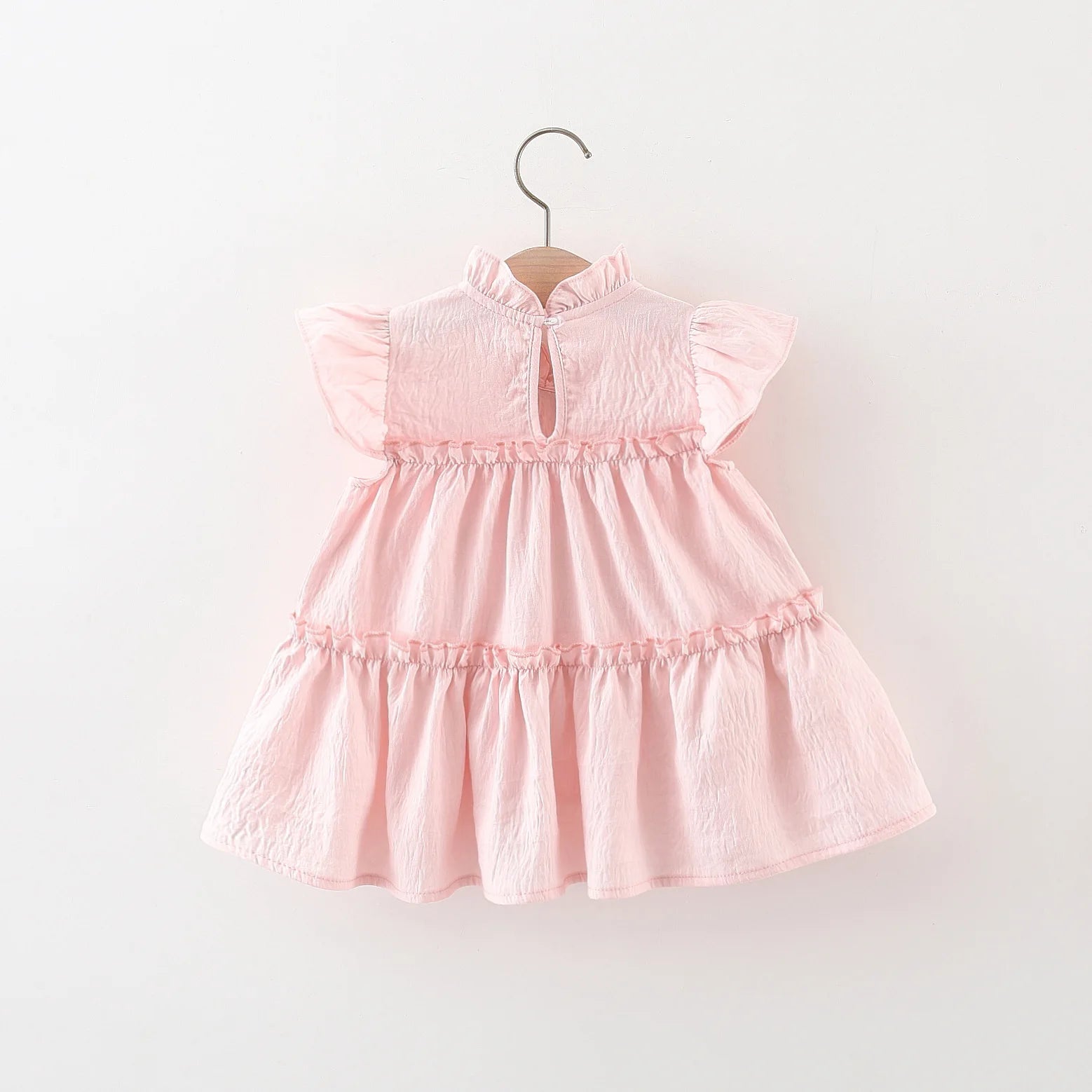 Summer Tulip Solid Small Flying Sleeves Dress for Kids Girl Cute Pink Princess Dress for Baby Kids