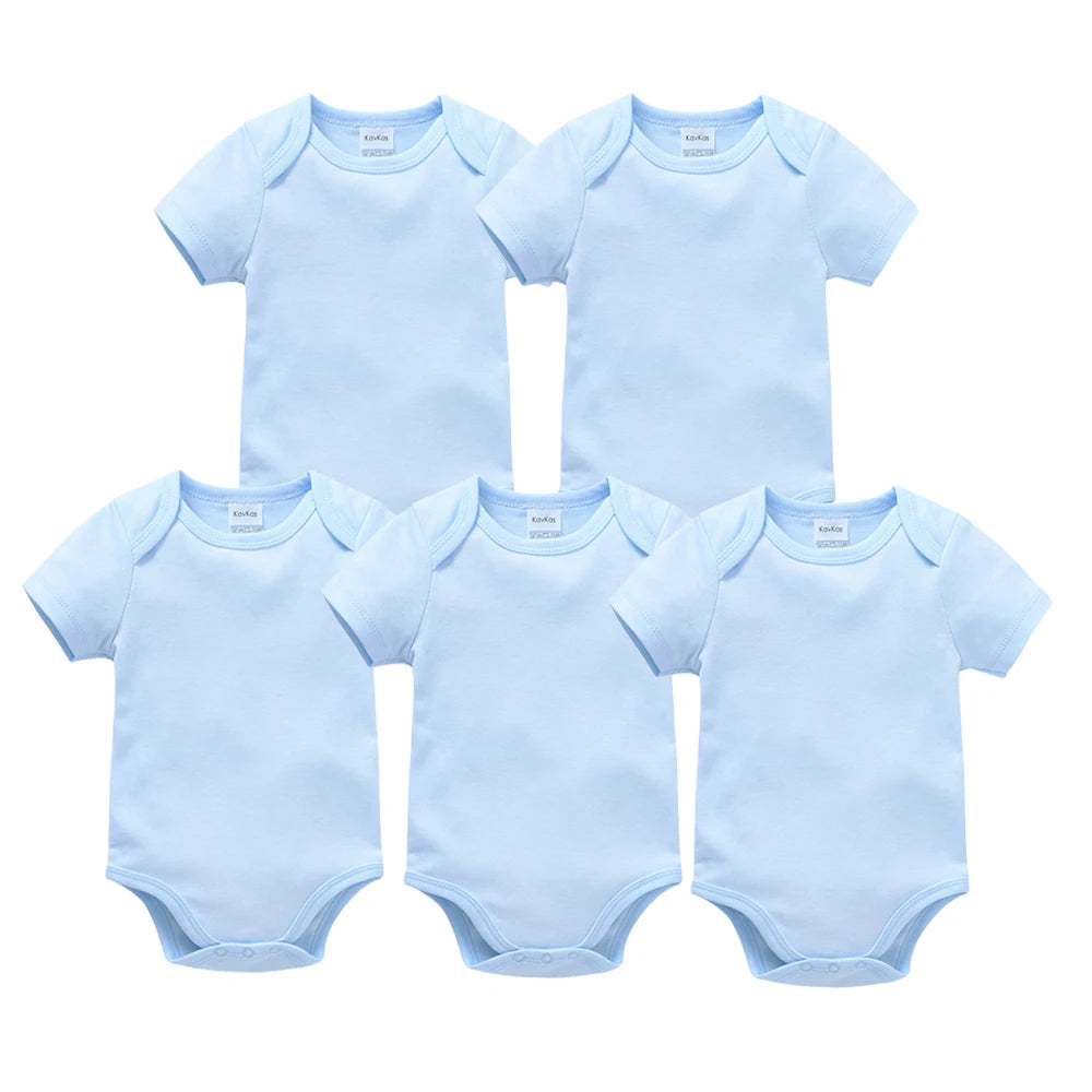 3PCS 5PCS Baby Boys Girls Clothes Solid White Short Sleeve Cotton