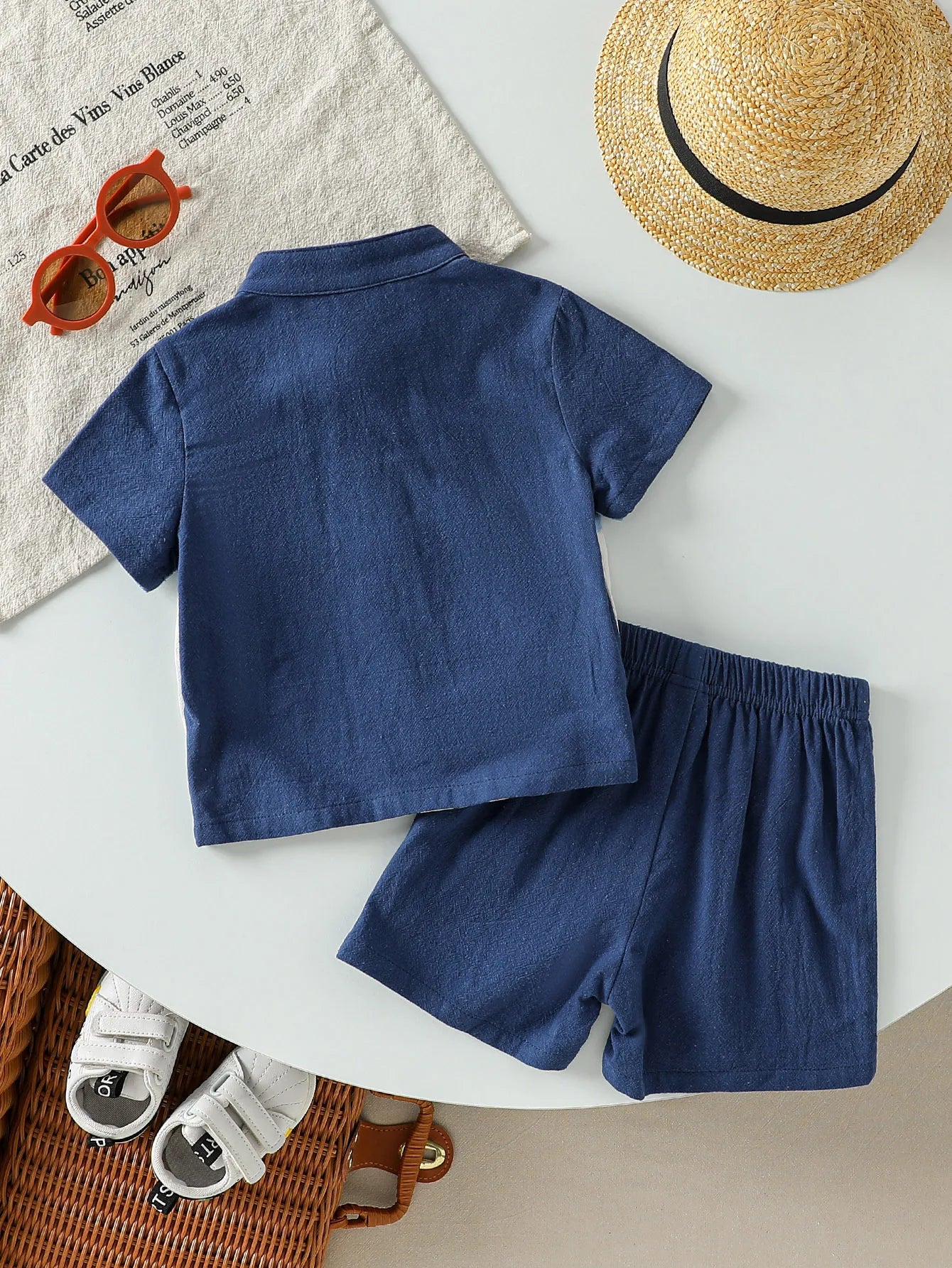 2-Piece Baby Boy Summer Leisure Outdoor Cotton  Breathable Comfort Color Patchwork Short Sleeve Shorts Set Pattern 1-3Y