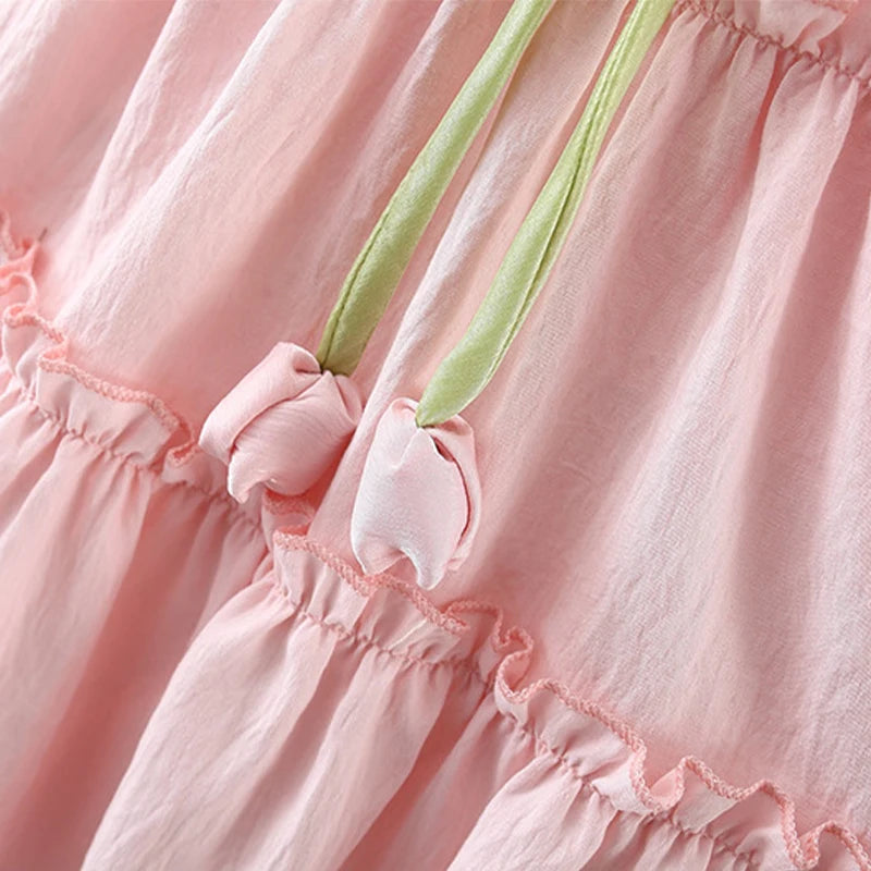 Summer Tulip Solid Small Flying Sleeves Dress for Kids Girl Cute Pink Princess Dress for Baby Kids