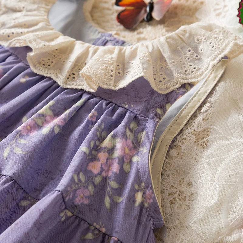 Baby Girl Dress Summer Cotton Floral Hanging Neck Girl Dress Cute Lace Girl Princess Dress Baby Clothes Girl