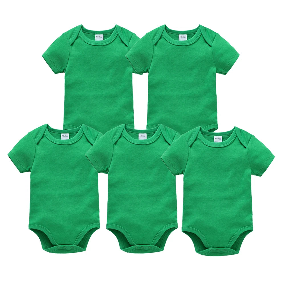 3PCS 5PCS Baby Boys Girls Clothes Solid White Short Sleeve Cotton