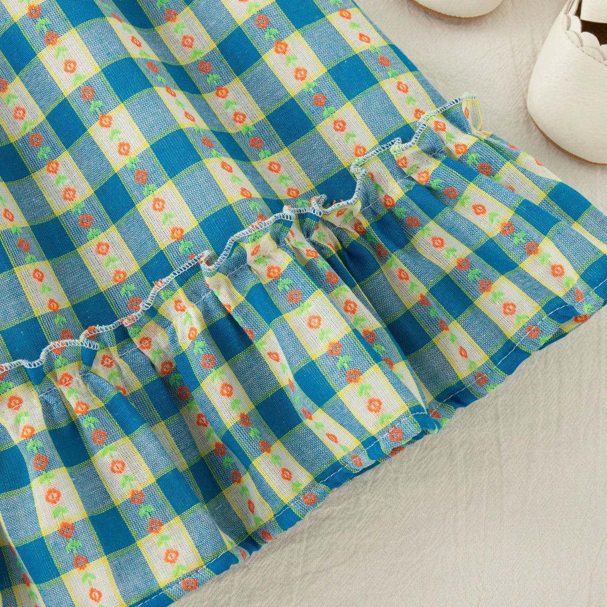 Baby Girl Dress Summer Blue Checkered Flower Cotton Girl Dress Cute Girl Princess Dress Baby Clothes Girl