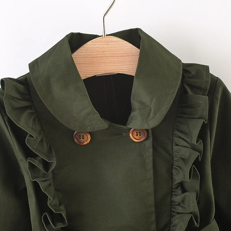 Baby Girl'S Trench Coat Spring and Autumn Girls' Solid Color Cotton Long Sleeved Trench Coat, Cute Girls' British Style Jacket