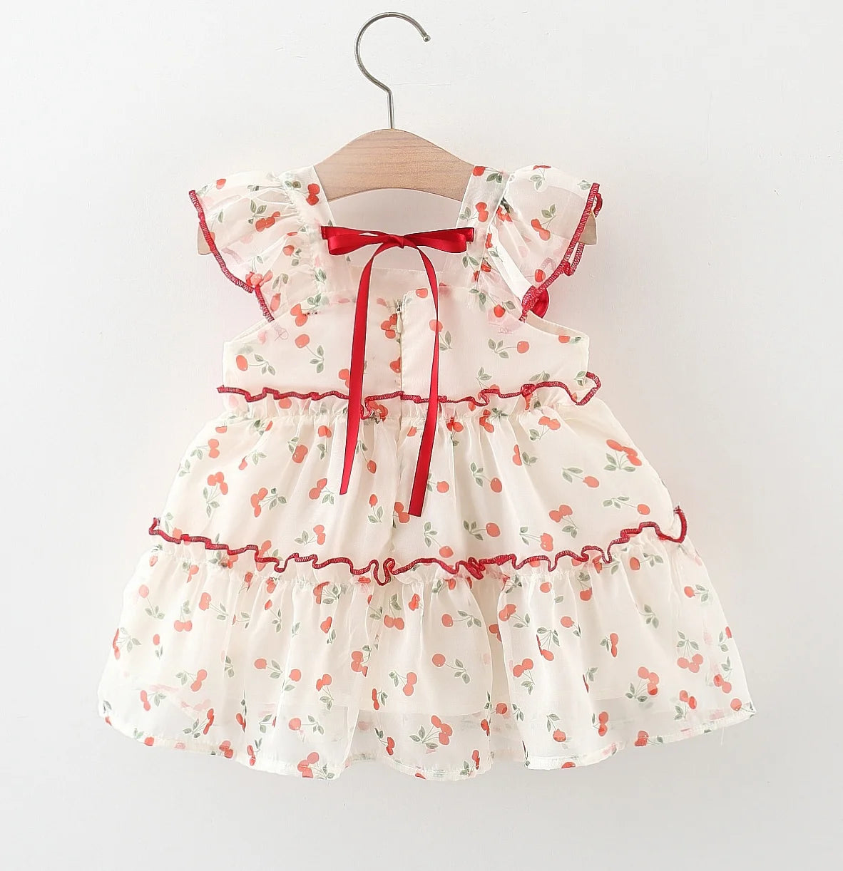 Baby 0-4 Years Old Summer New Sweet and Cute Bow Dress Dress Cherry Chiffon Skirt Girl Thousands of Net Gauze Idyllic Skirt