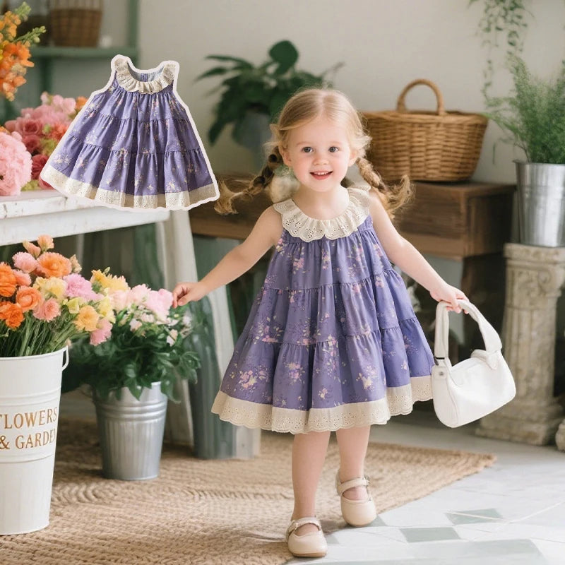 Baby Girl Dress Summer Cotton Floral Hanging Neck Girl Dress Cute Lace Girl Princess Dress Baby Clothes Girl