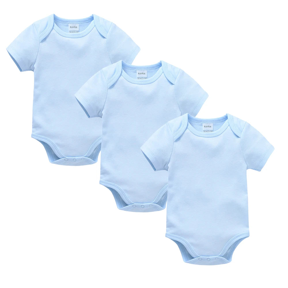 3PCS 5PCS Baby Boys Girls Clothes Solid White Short Sleeve Cotton