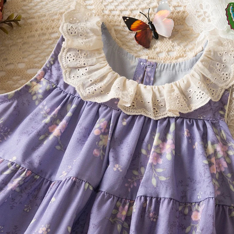 Baby Girl Dress Summer Cotton Floral Hanging Neck Girl Dress Cute Lace Girl Princess Dress Baby Clothes Girl