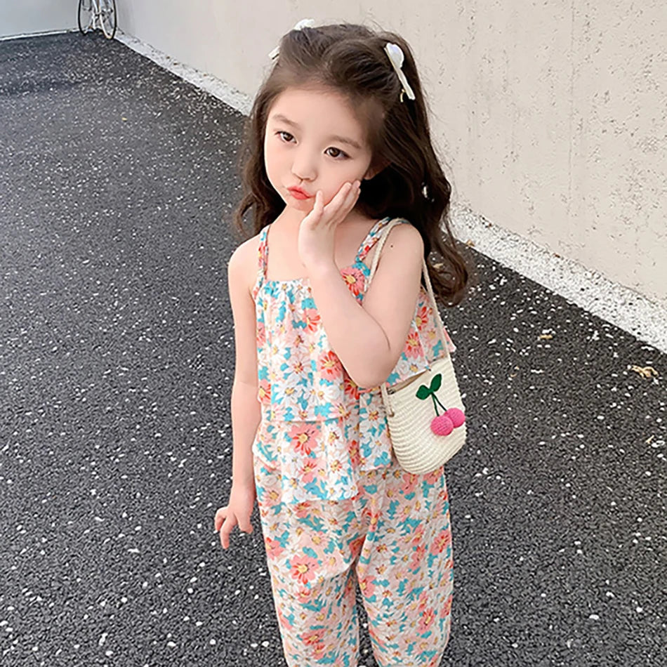 2Pcs 2025 Summer New Little Daisy Tank Tops Girls Sets Floral Baby Sleeveless Top Summer Soft Breathable Children'S Girl Clothes