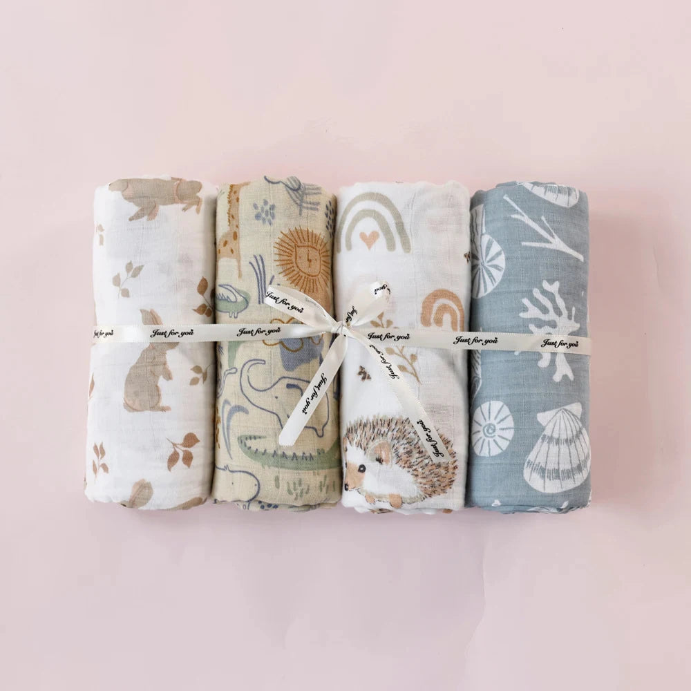 4PCS/Set Baby Muslin Swaddle Blanket Soft Bath Towel For Newborn Bamboo Cotton Infant Sleep Sack Wrap 120*110cm