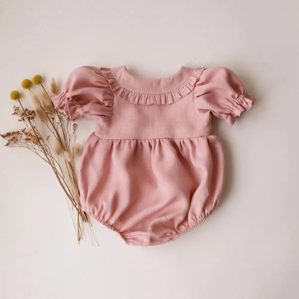 2PCS Summer Baby Girls Clothes 0-2 Y Linen Cotton Baby Girls Rompers Short Sleeve Newborn