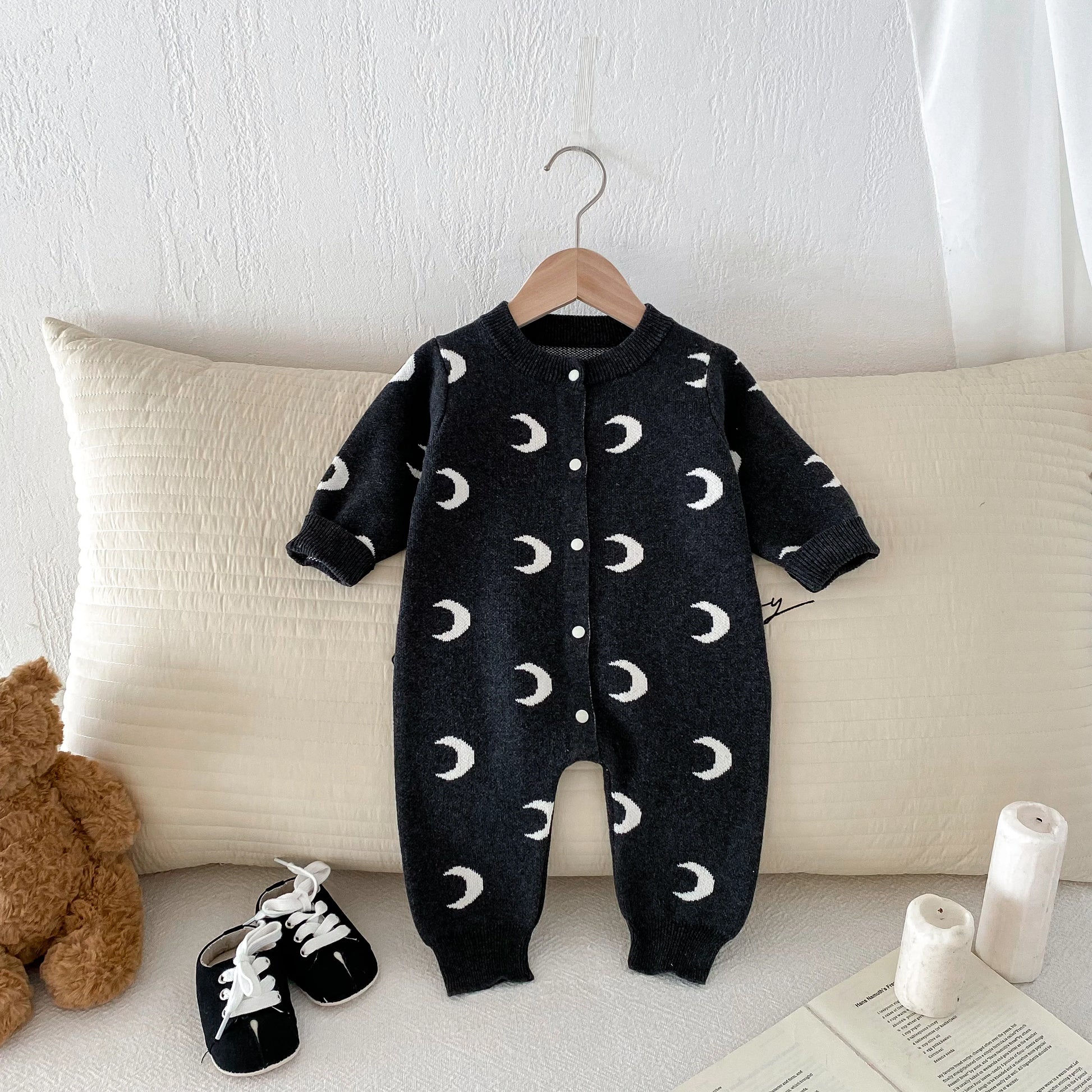 Baby Jumpsuits, Autumn Moon-Knitted Long-Sleeved Jumpsuits, Newborn Baby Sweaters, Crawling Suits
