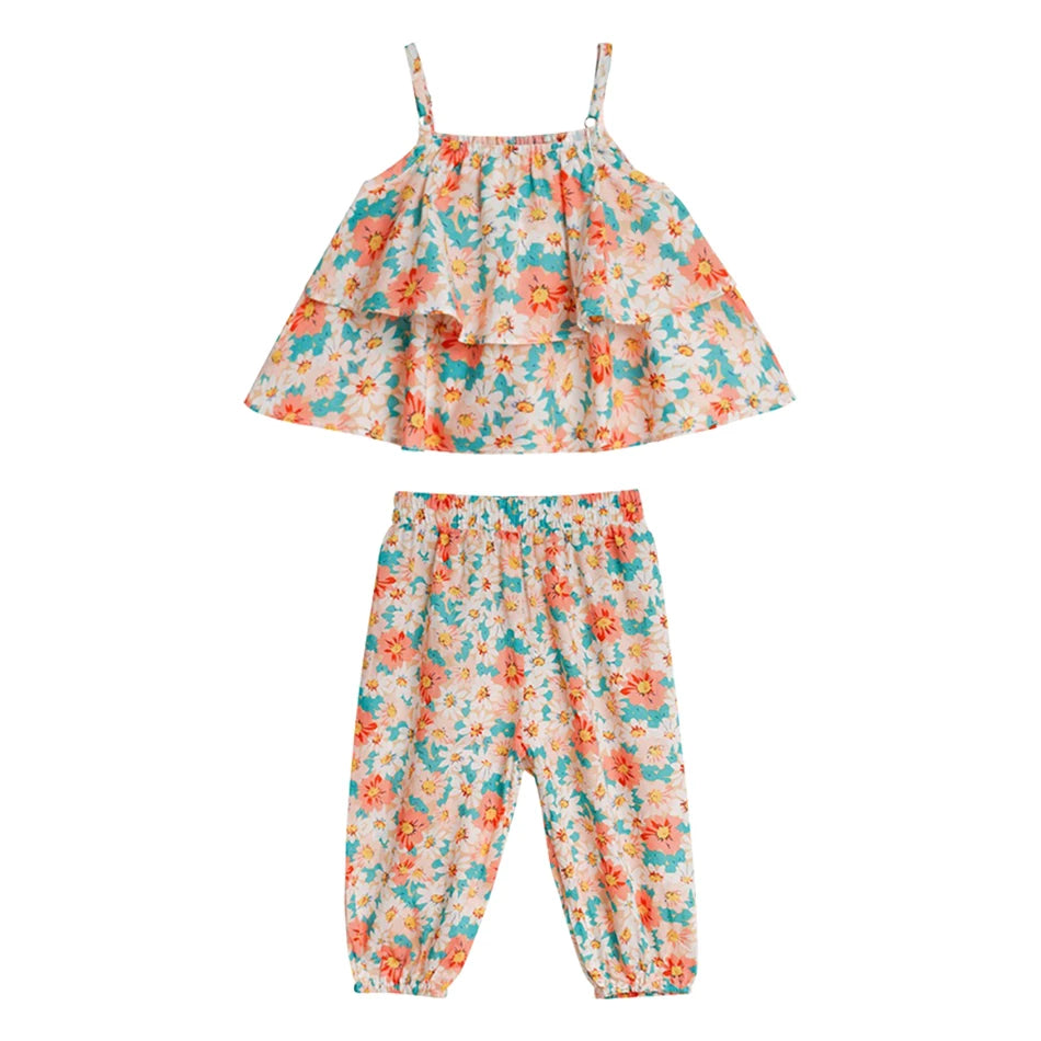 2Pcs 2025 Summer New Little Daisy Tank Tops Girls Sets Floral Baby Sleeveless Top Summer Soft Breathable Children'S Girl Clothes