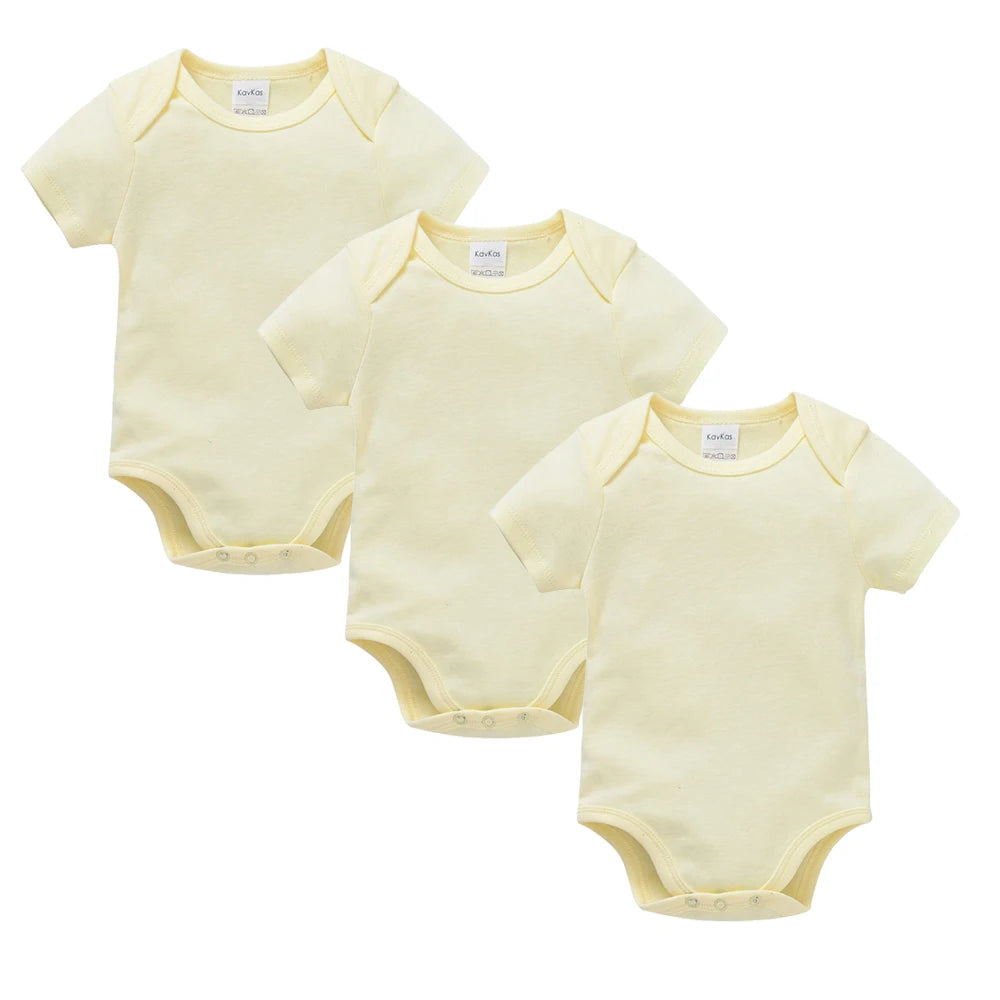 3PCS 5PCS Baby Boys Girls Clothes Solid White Short Sleeve Cotton