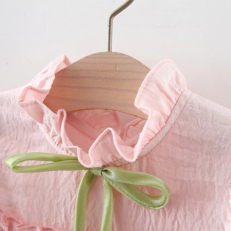 Summer Tulip Solid Small Flying Sleeves Dress for Kids Girl Cute Pink Princess Dress for Baby Kids