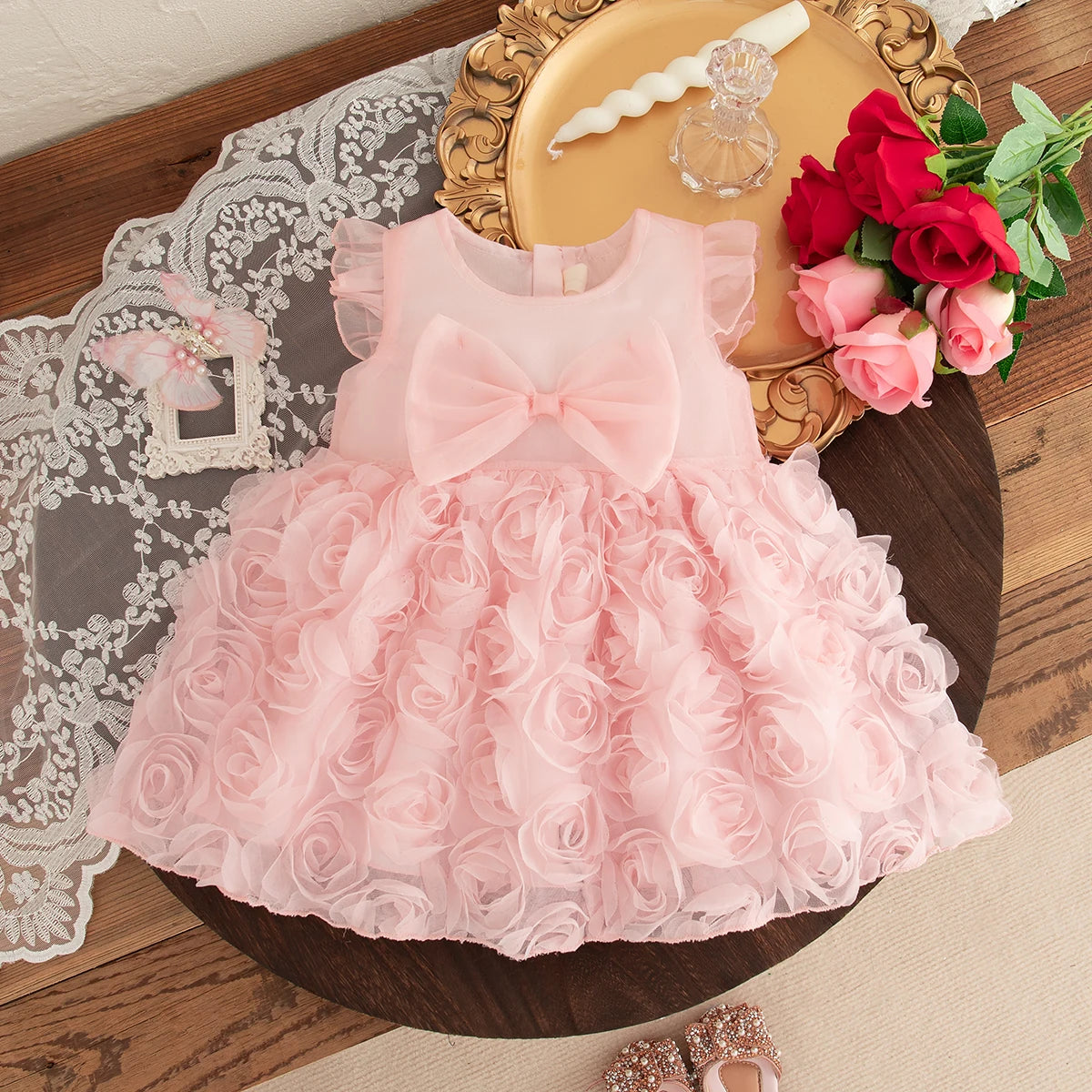 0-3 Year Old Baby Girl Princess Dress) Summer New Red Bow, Rose Skirt – Almendra Belén Baby Boutique