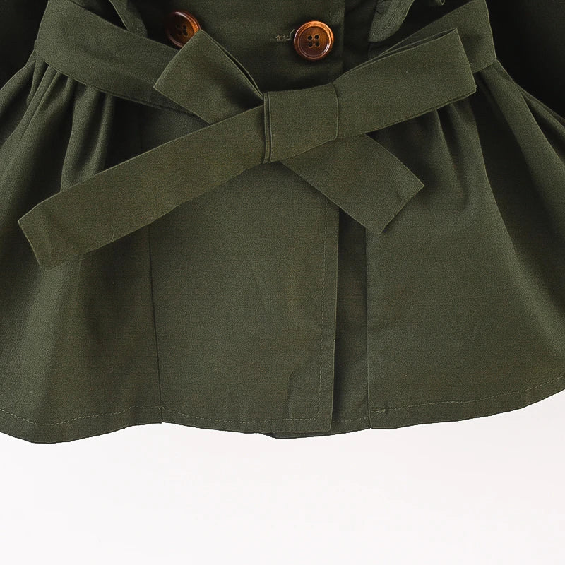 Baby Girl'S Trench Coat Spring and Autumn Girls' Solid Color Cotton Long Sleeved Trench Coat, Cute Girls' British Style Jacket