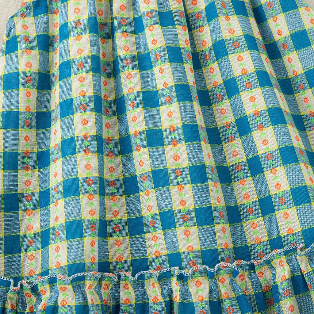 Baby Girl Dress Summer Blue Checkered Flower Cotton Girl Dress Cute Girl Princess Dress Baby Clothes Girl