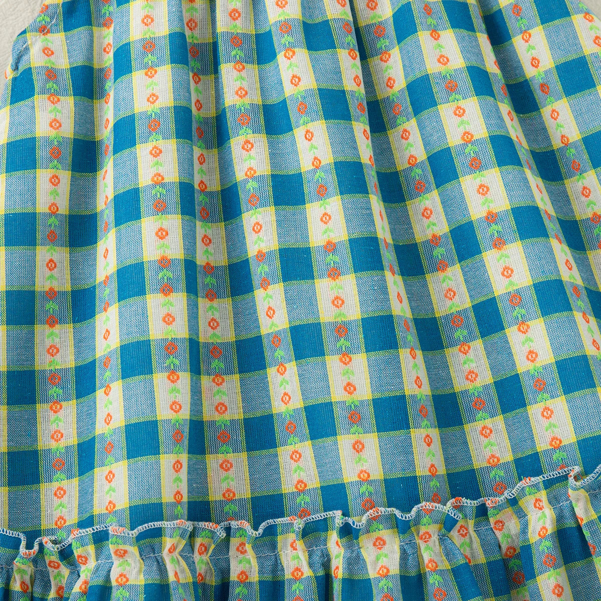 Baby Girl Dress Summer Blue Checkered Flower Cotton Girl Dress Cute Girl Princess Dress Baby Clothes Girl