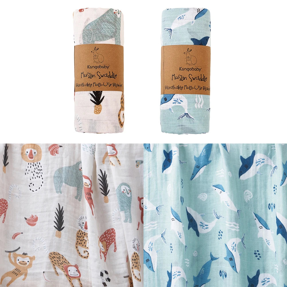 2pcs Set 100% Cotton Baby Muslin Swaddle Blanket Newborn Bath Towel Infant Wrap