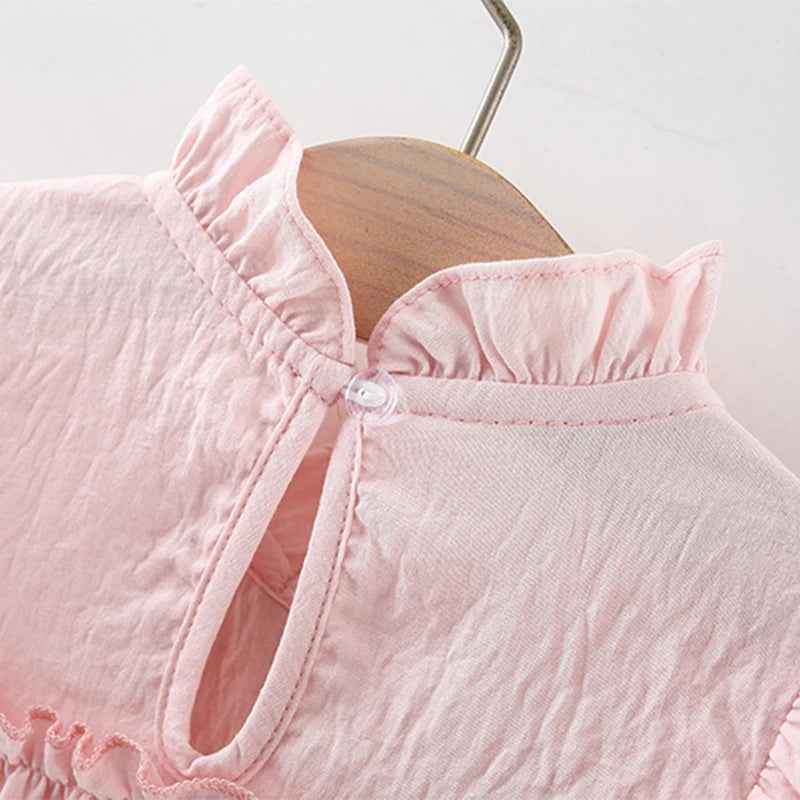 Summer Tulip Solid Small Flying Sleeves Dress for Kids Girl Cute Pink Princess Dress for Baby Kids