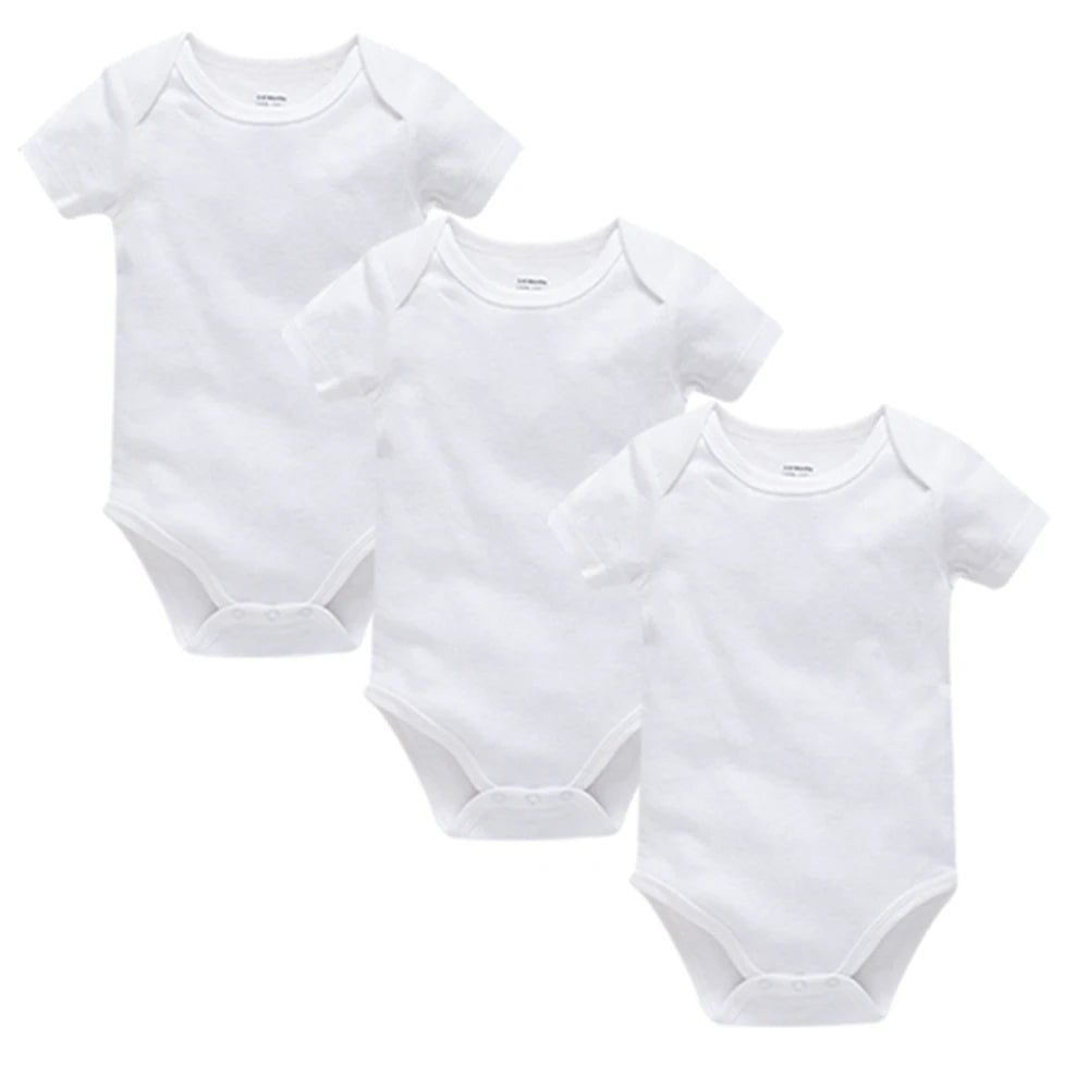 3PCS 5PCS Baby Boys Girls Clothes Solid White Short Sleeve Cotton
