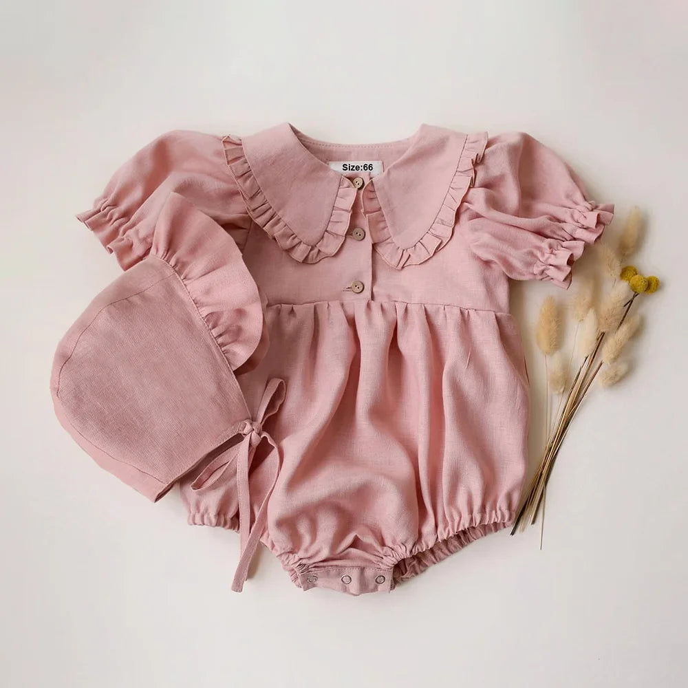 2PCS Summer Baby Girls Clothes 0-2 Y Linen Cotton Baby Girls Rompers Short Sleeve Newborn