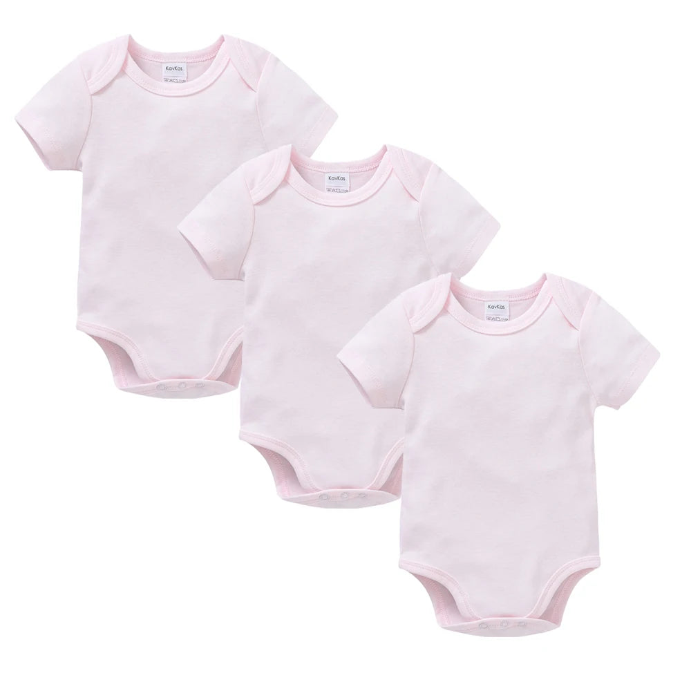 3PCS 5PCS Baby Boys Girls Clothes Solid White Short Sleeve Cotton