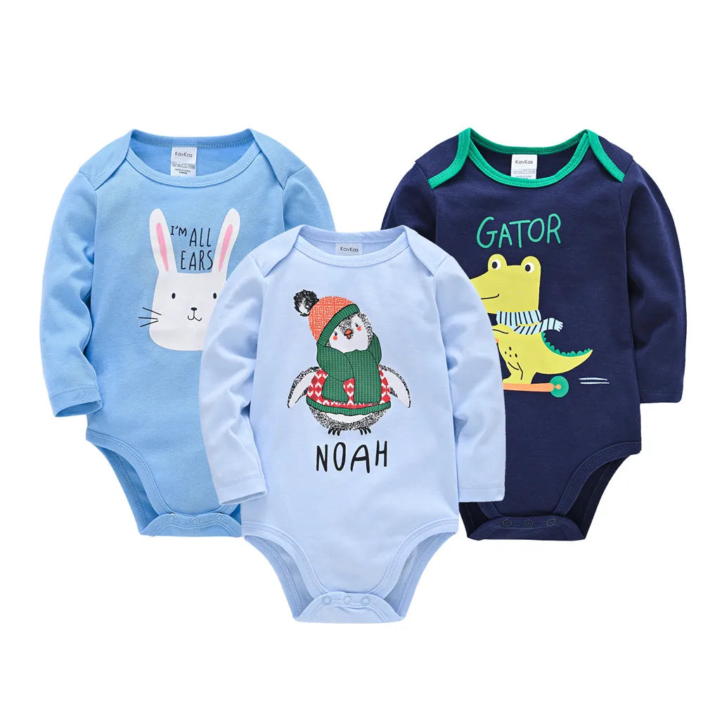 3 6 PCS/SET Baby Bodysuit 100% Cotton Body Bebe Girl Boy Clothes Cartoon Print Long Sleeve Autumn Winter Clothing