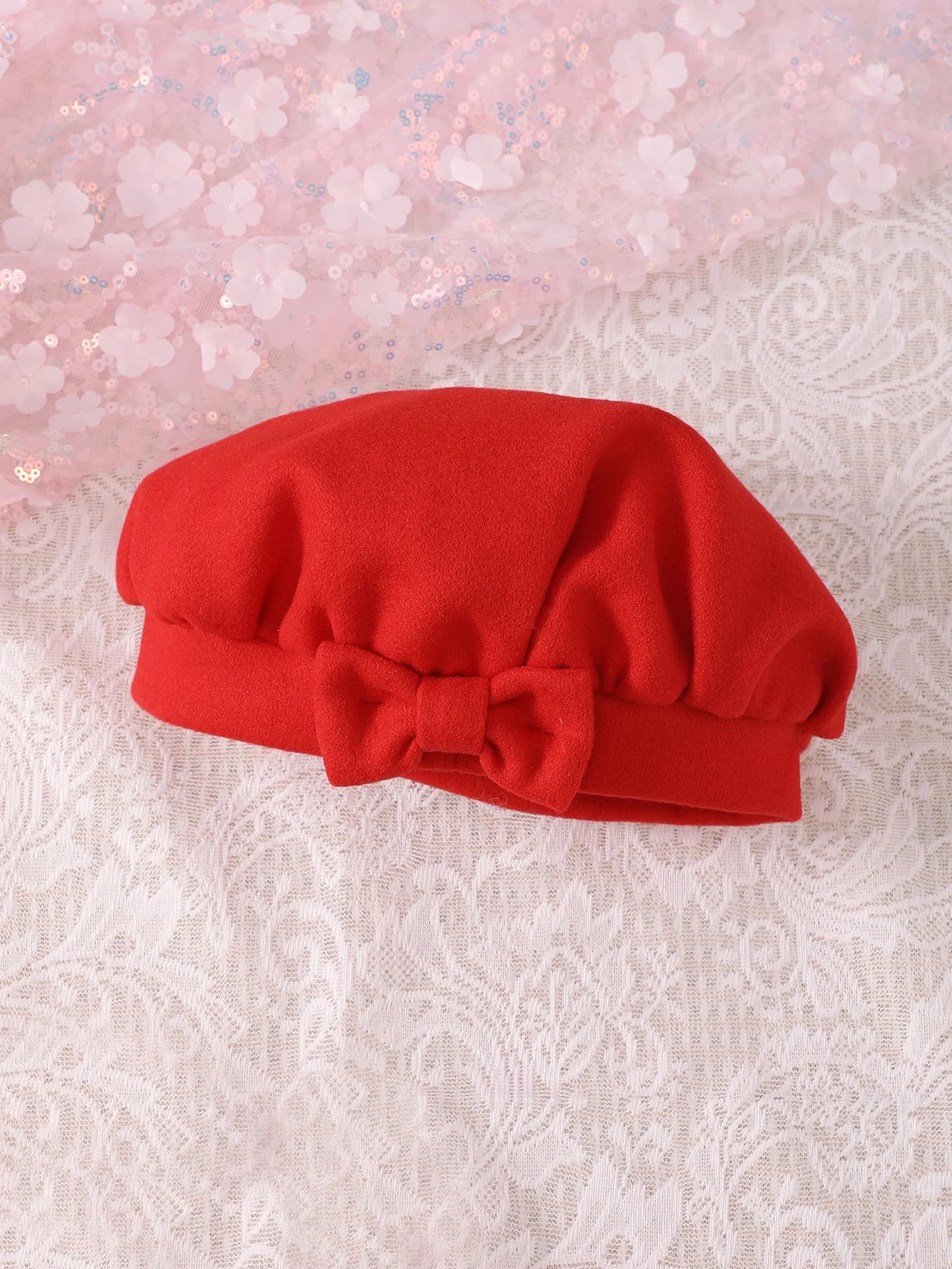 Baby Girls 6-24M Autumn and Winter Red Doll Collar Thick Long-Sleeved Woolen Coat Cute Bow Hat Everything with inside Plush Coat